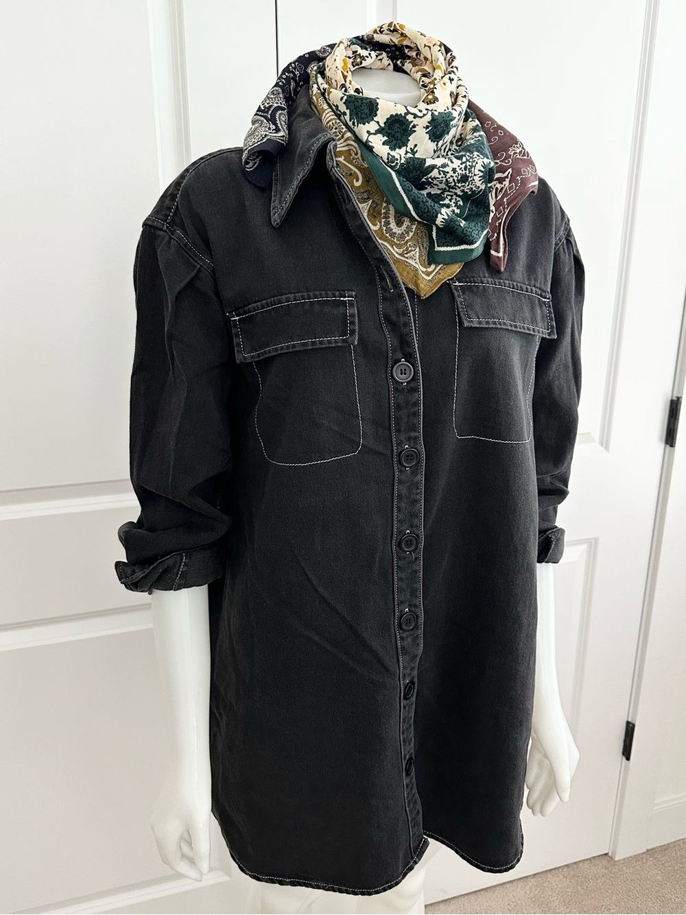 H&M Oversized Black Denim Lightweight Cotton Shirt Dress - Small / Medium